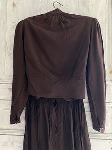 Vintage French woman brown acetate SET blouse PLEATED skirt c1940