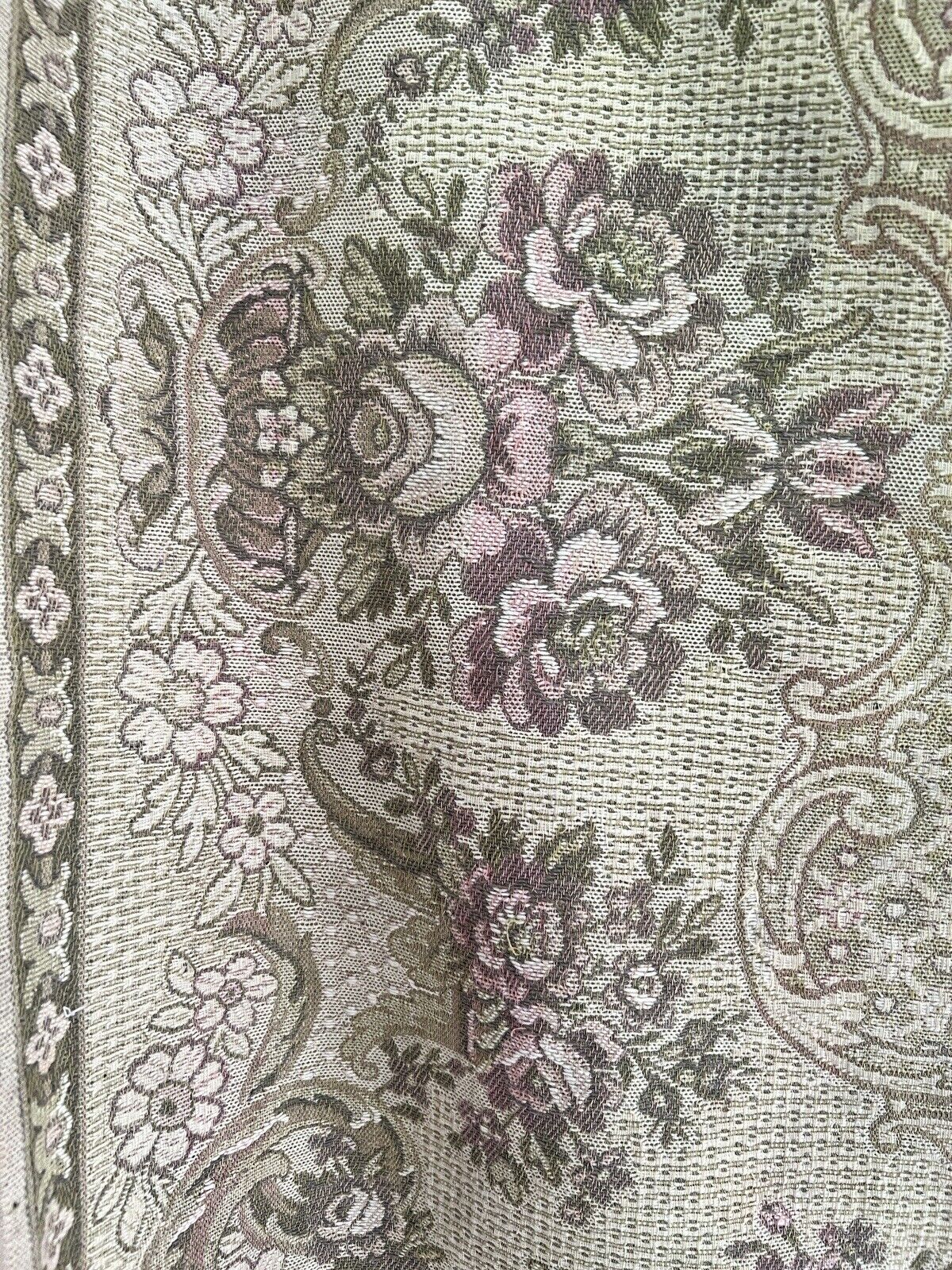 Antique French FLORAL cotton WALL HANGING tapestry ARABESQUES medaillon c1900