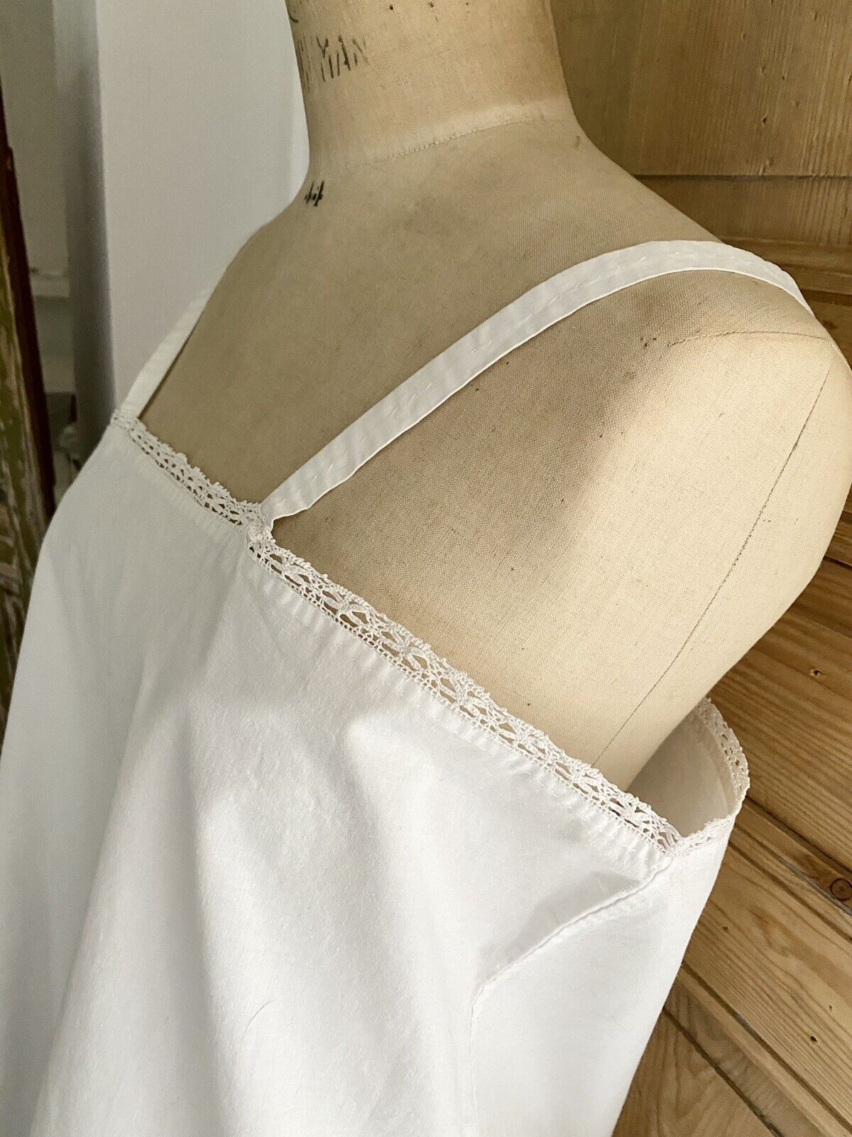 Antique French classic woman UNDERWEAR ric rac NIGHTSHIRT linen cotton c1900