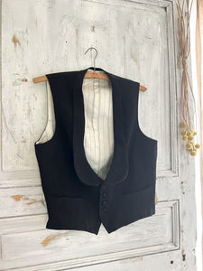 Antique Victorian French man elegant BLACK WOOL evening VEST c1880