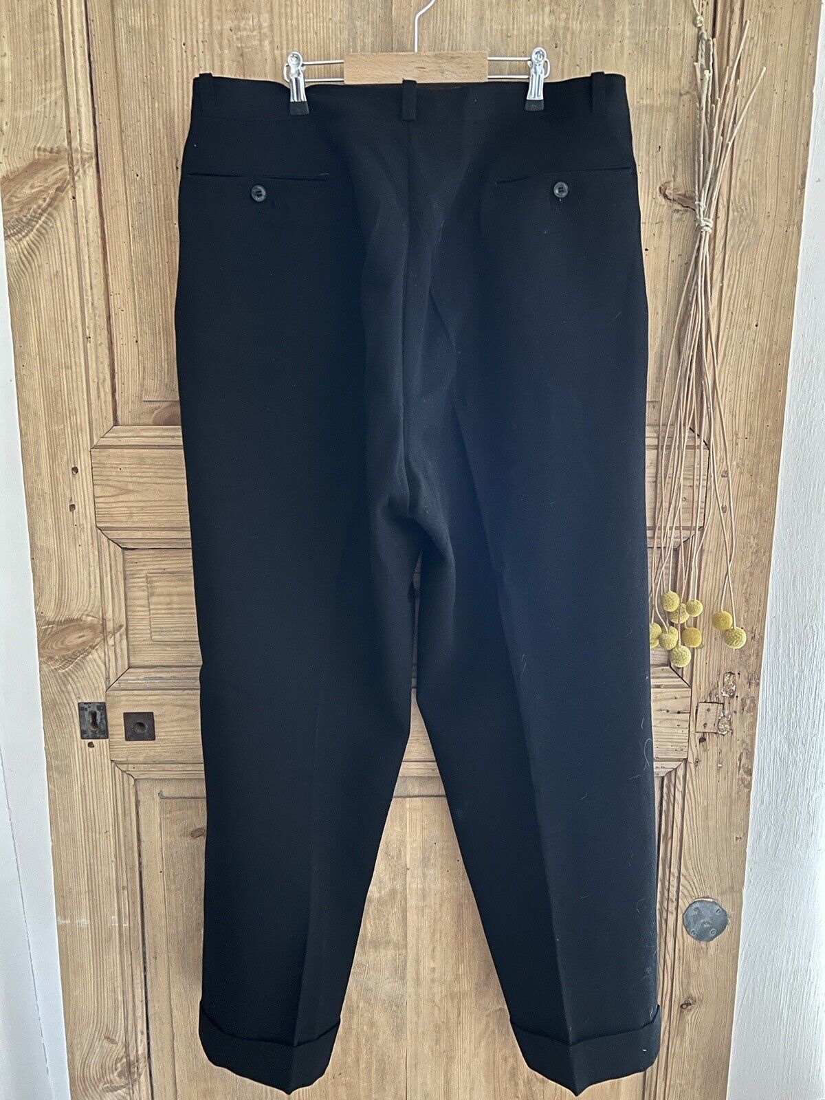 Vintage French RUSTIC peasant BLACK wool PANTS trouser c1930