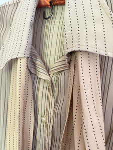 Vintage French woman LAVALLIERE BLOUSE BEIGE acetate STRIPES c1970