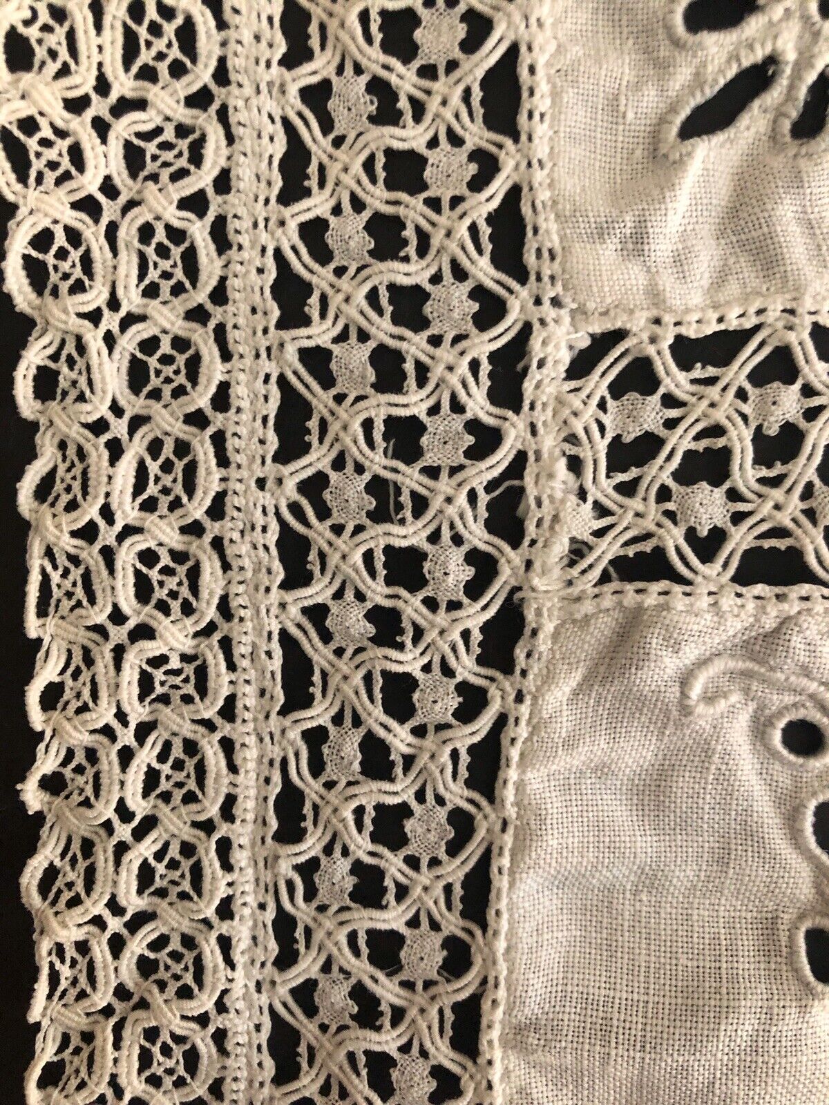 Pair of antique French LINEN napkins DOILY mats FILET LACE c1930