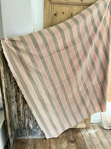 Antique French CLASSIC TICKING soft LINEN RED and BROWN tones UPHOLSTERY c1900