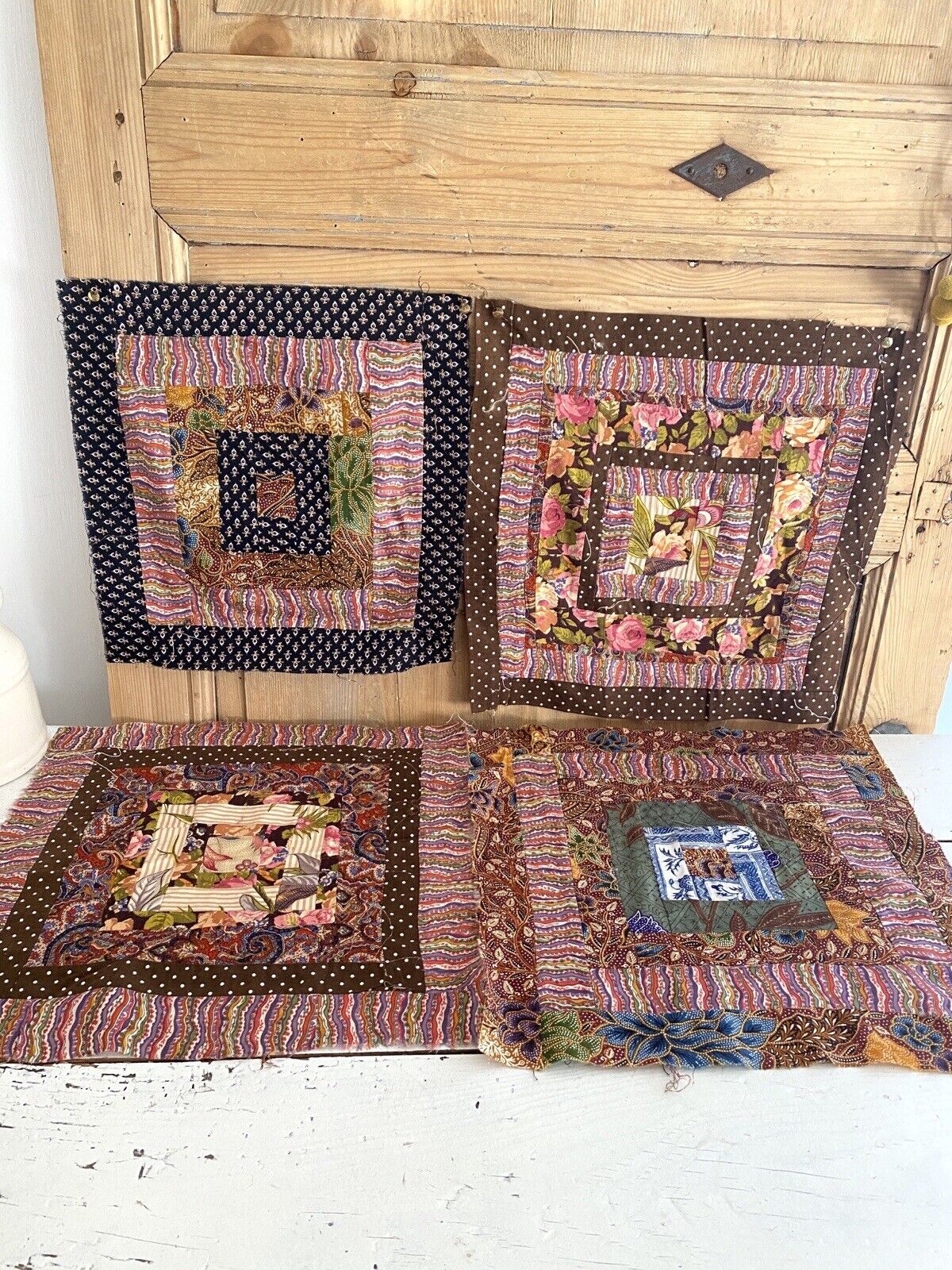 4 vintage French PATCHWORK cotton panels c1950