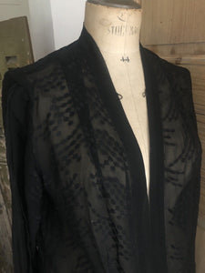 Art Deco long French woman DESHABILLE embroidered black SILK KIMONO c1930