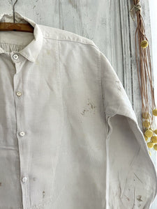 Rare antique French SHORT man front bib WORK WEAR COTTON pintucks SHIRT  c1880