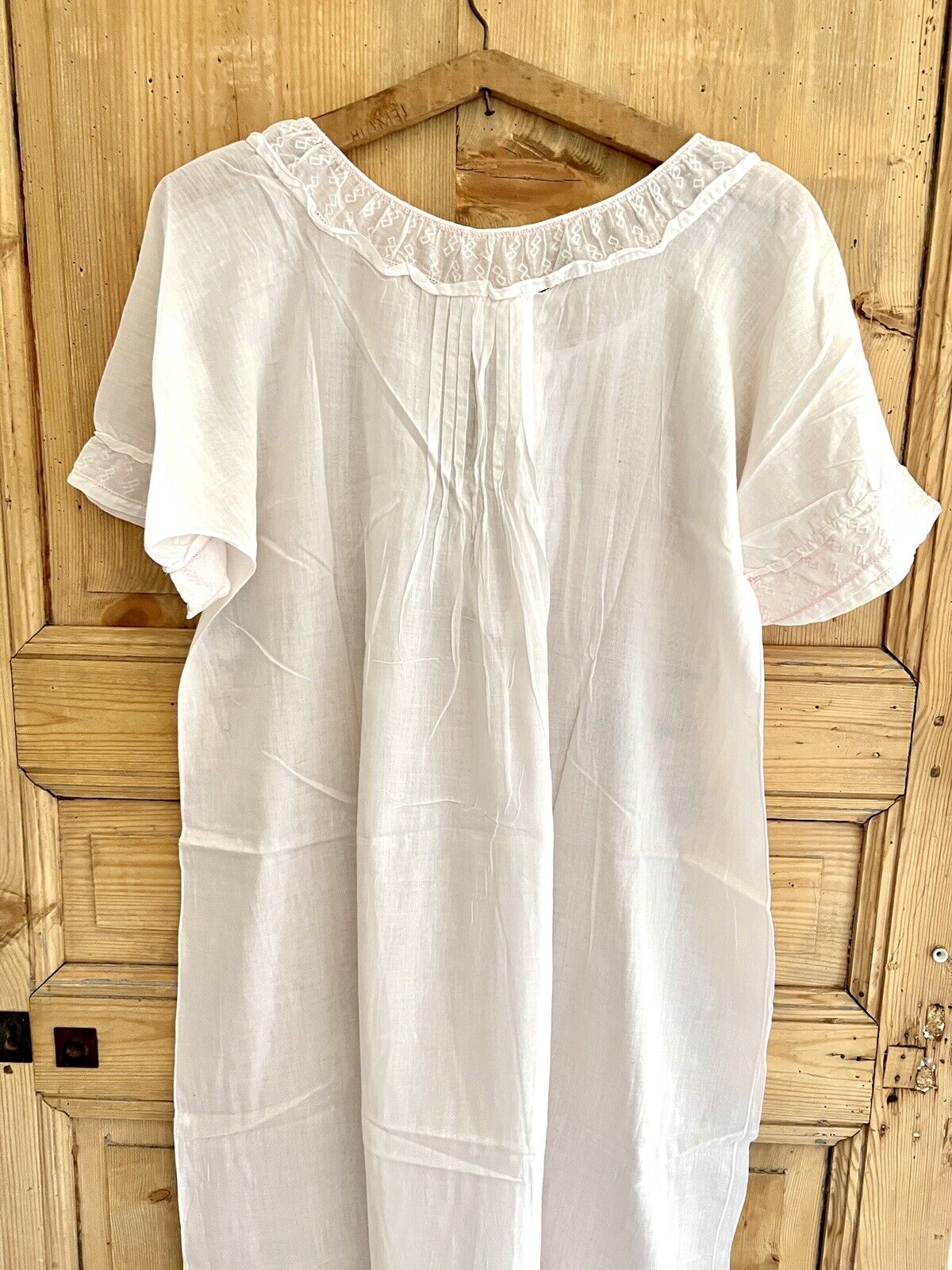 Vintage LONG romantic NIGHTSHIRT cotton veil embroidered FRILL c1930