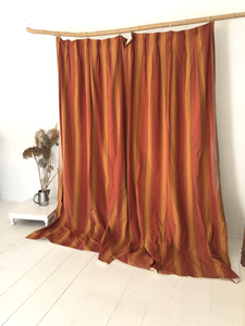 PAIR vintage LONG French BURGUNDY DRAPE cotton curtains STRIPES BACKED c1950