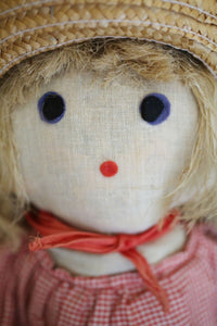 Vintage French RUSTIC handmade COUNTRY GIRL RAG DOLL c1950