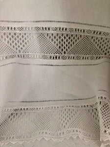 ART DECO French TROUSSEAU sheet FIL DE LIN entredeux FILET LACE CG mono c1930