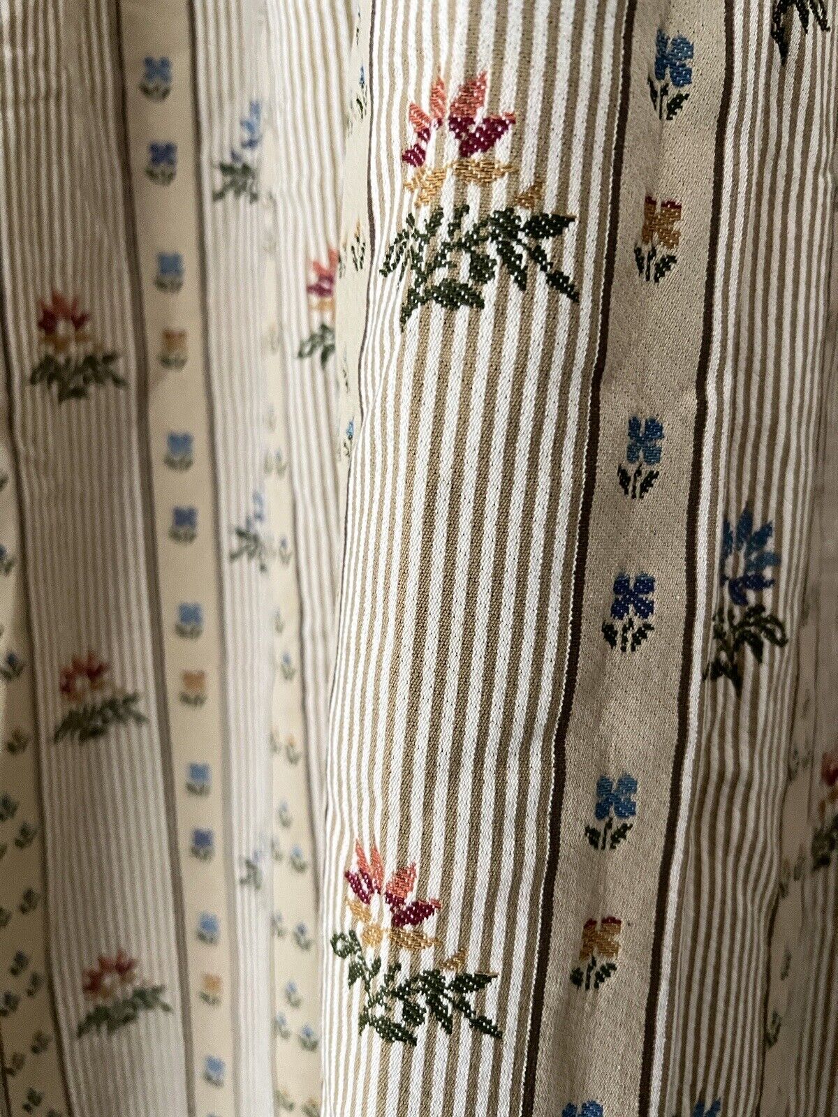 Pair vintage HEAVY French floral DAMASK cotton CURTAINS Empire style BACKEDc1950