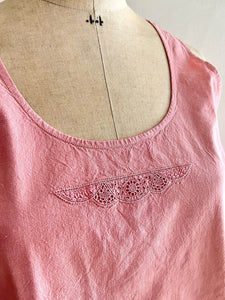 Vintage French PALE PINK DYED linen cotton nightshirt c1930