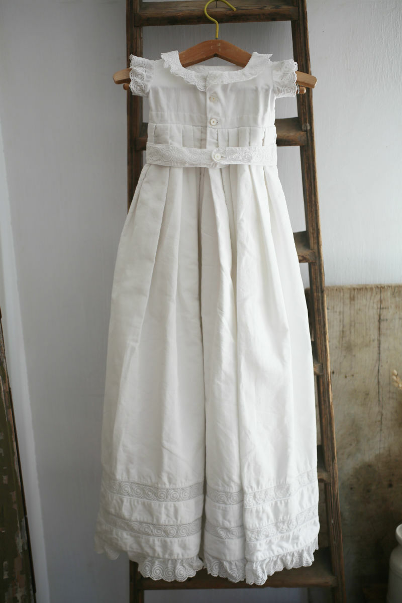 Vintage French CHRISTENING dress cotton GROS GRAIN lace c1950