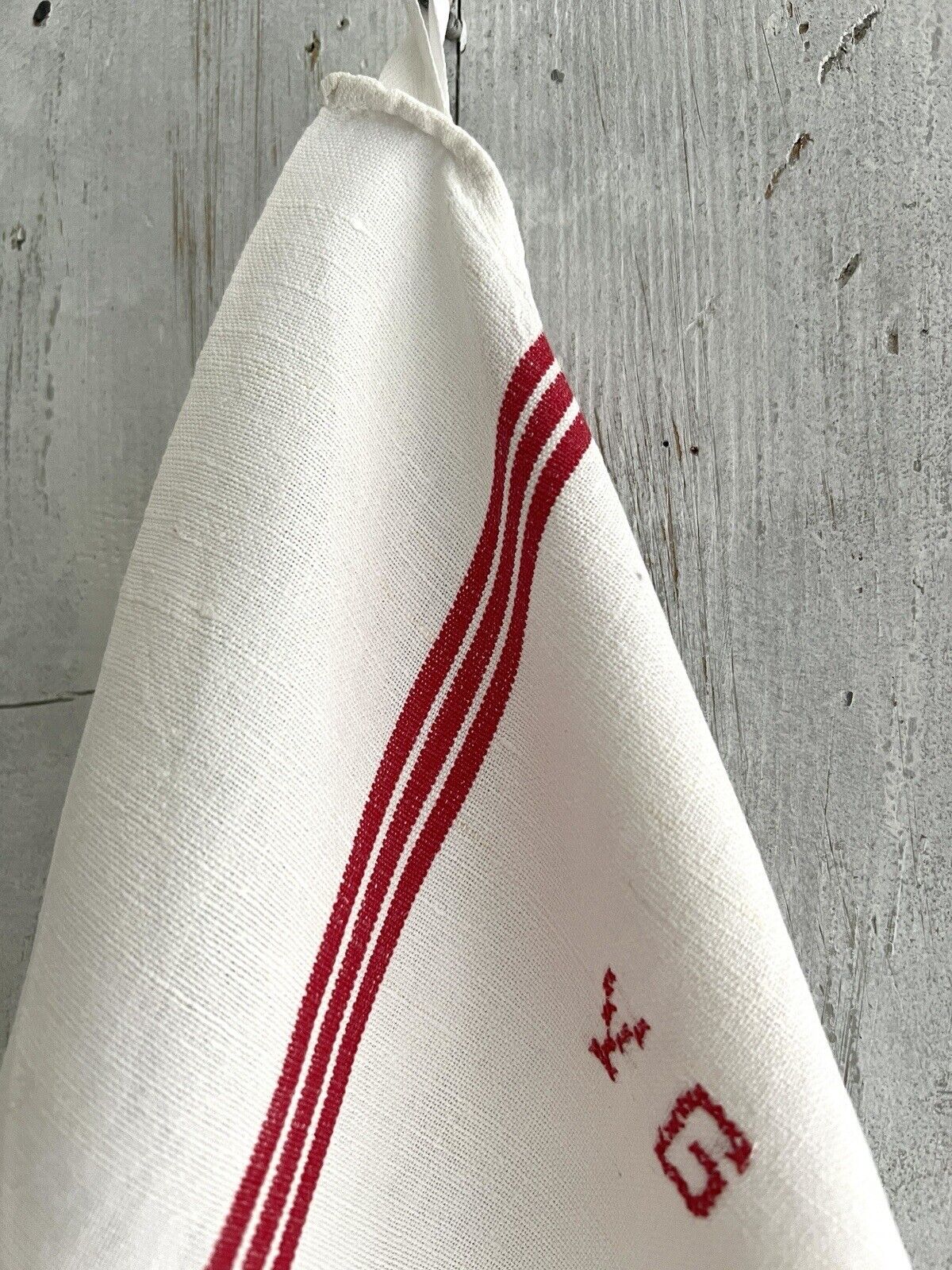 PAIR vintage French LINEN TEA TOWELS YG mono c1920