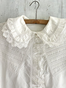 Rare VICTORIAN French woman embroidered BLOUSE pintucks LACE frill CM mono c1900