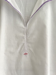 Vintage French MAN cotton gauze NIGHTSHIRT purple liseret 1930