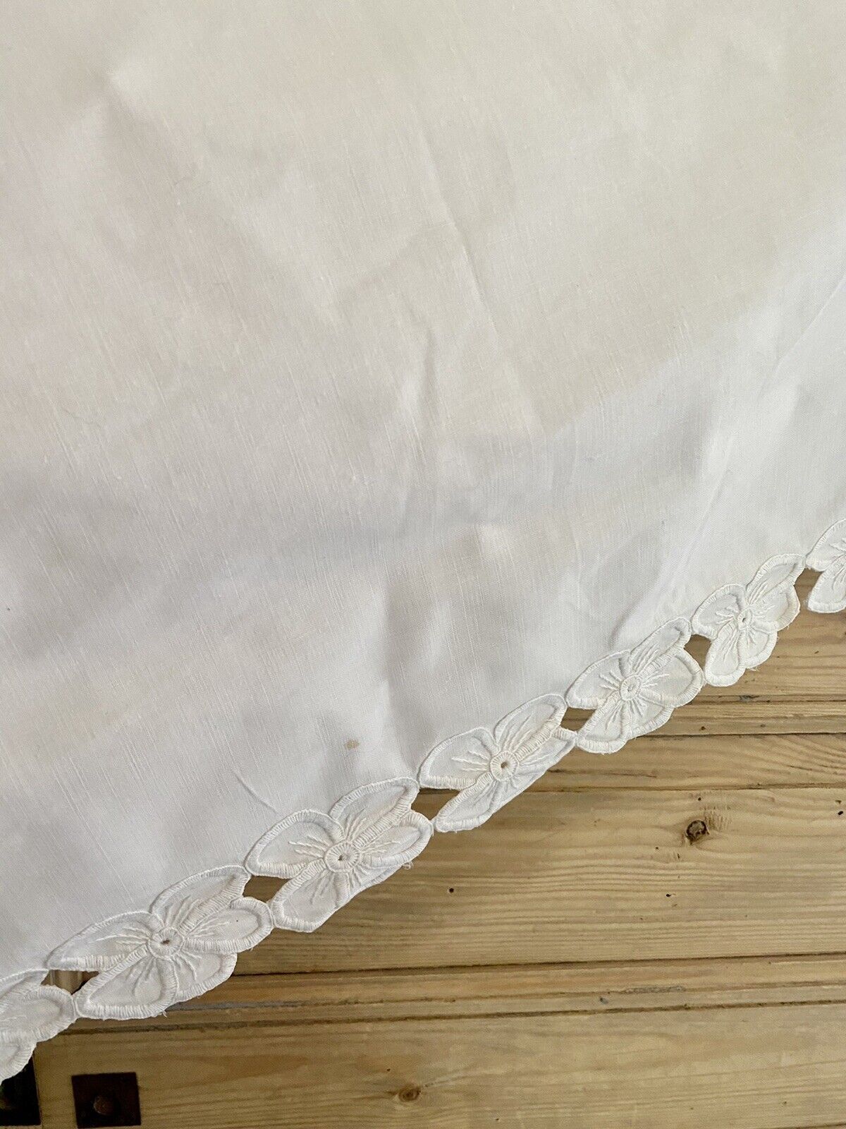 Vintage French MANTELPIECE COVER linen cotton curtain SHELF COVER lace c1930