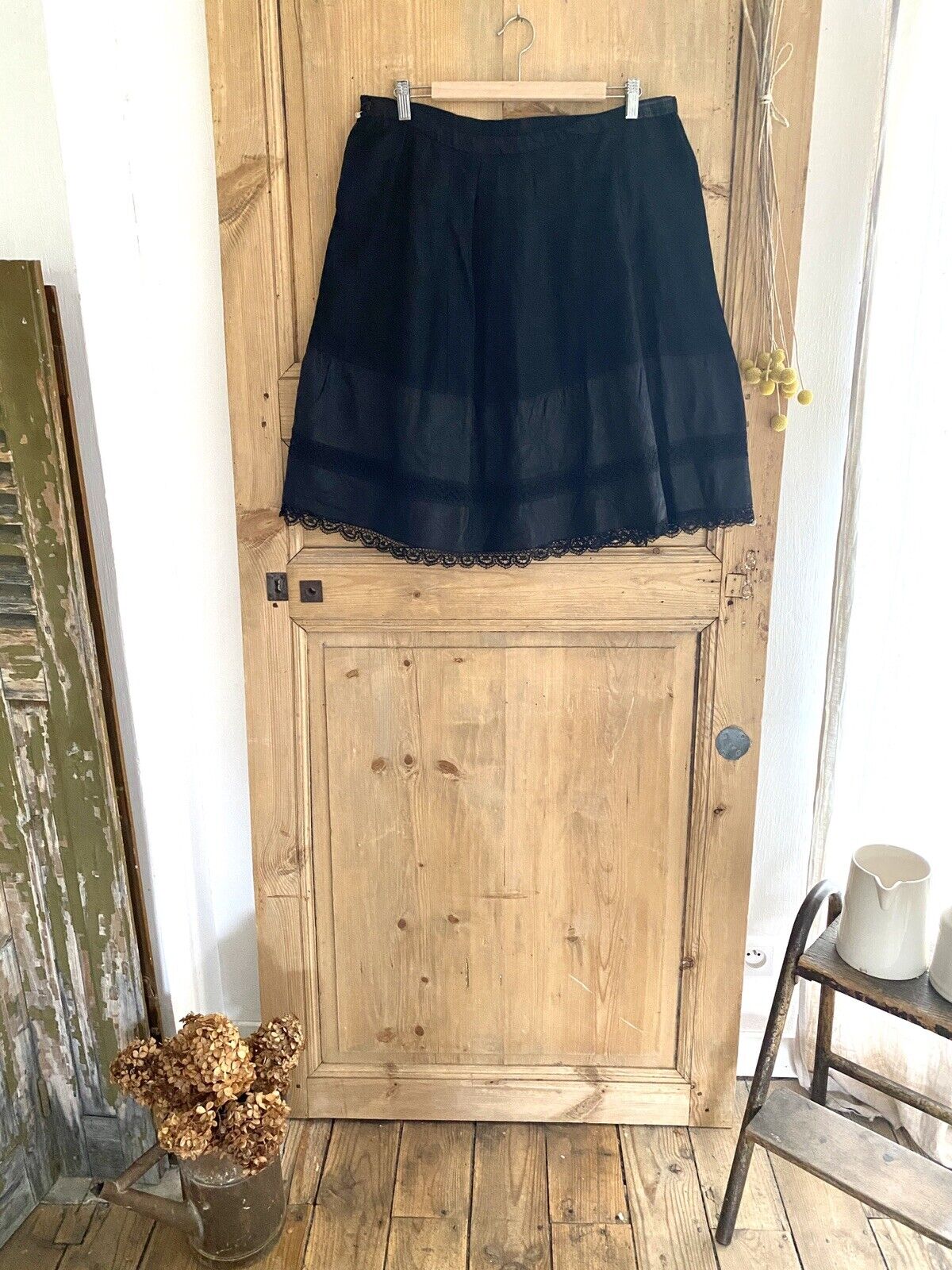 Antique French woman SKIRT petticoat JUPON SILK satin LACE ENTRE DEUX c1900