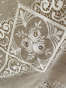 Vintage French FILET LACE panel CURTAIN brise bise c1930