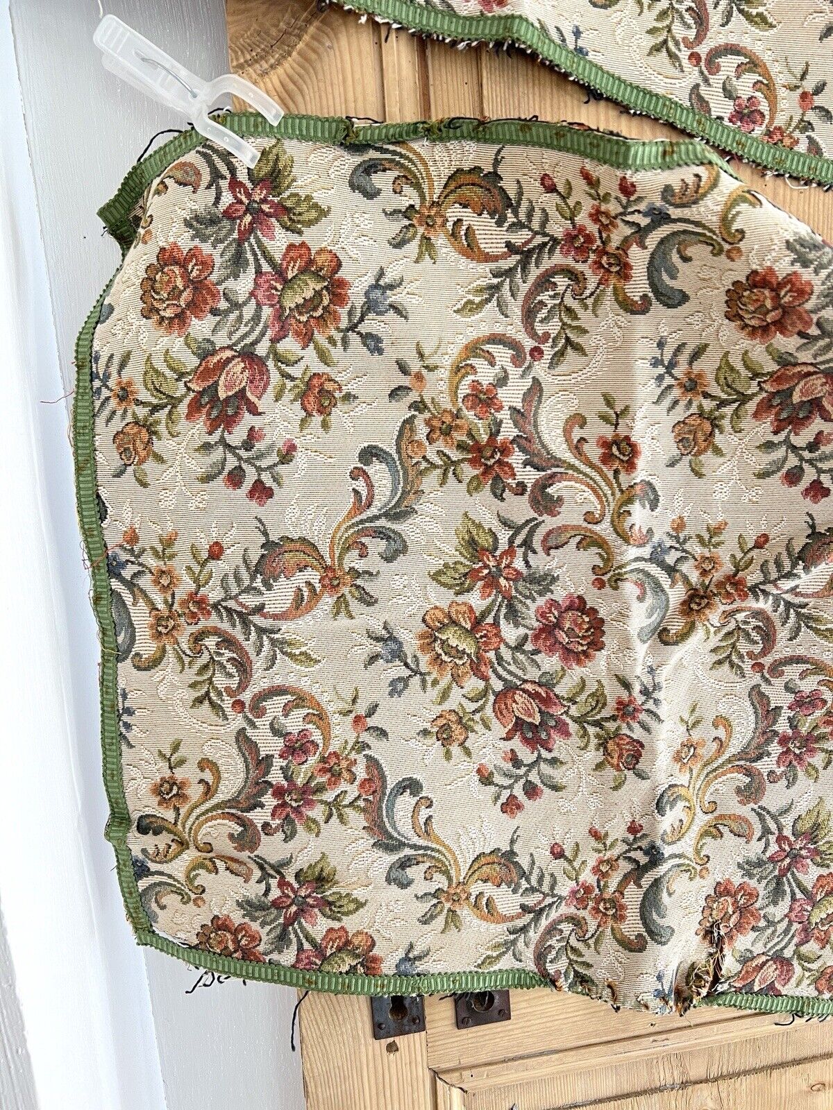 Pair vintage French floral DAMASK textiles sofa cover UPHOLSTERY c1950