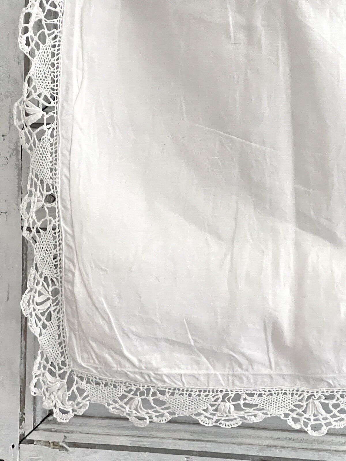 Antique French EMBROIDERED linen  FIL PILLOW SHAM lace TRIM CC mono c1900