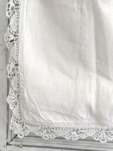 Antique French EMBROIDERED linen  FIL PILLOW SHAM lace TRIM CC mono c1900