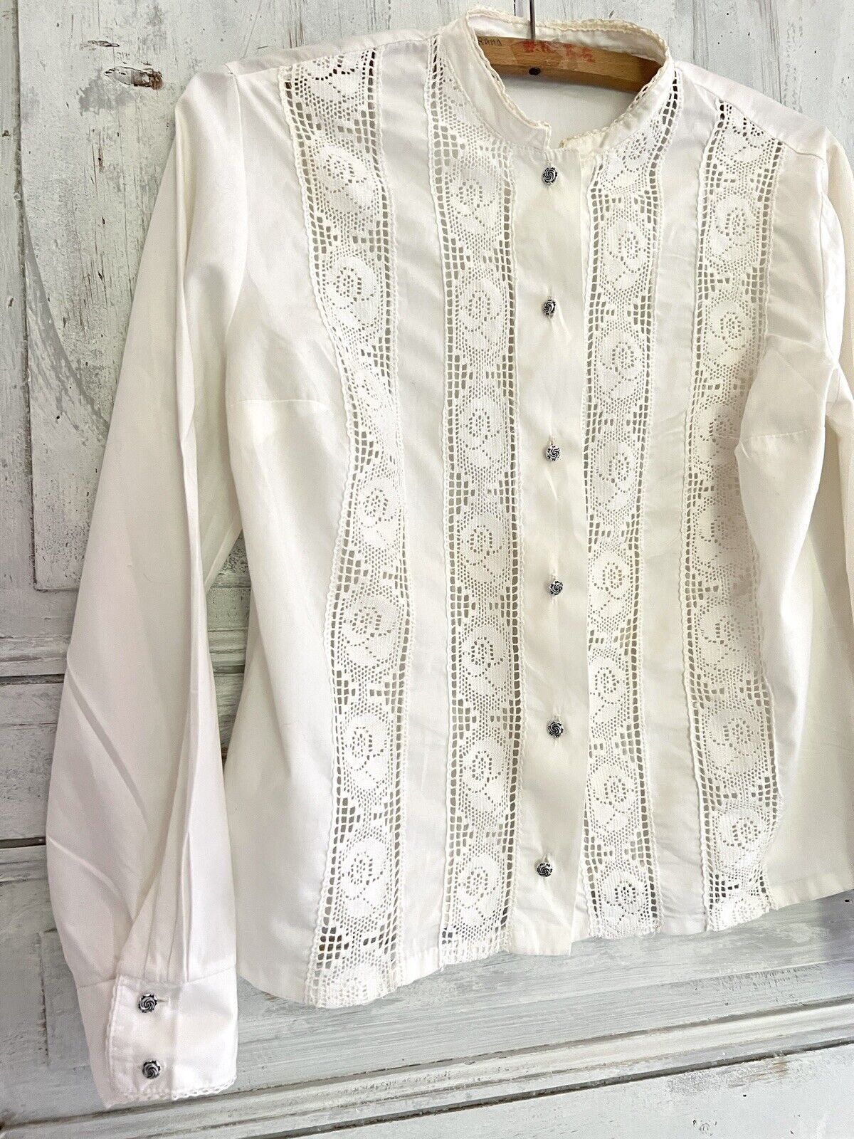 Vintage French woman cotton FILET LACE BLOUSE c1930