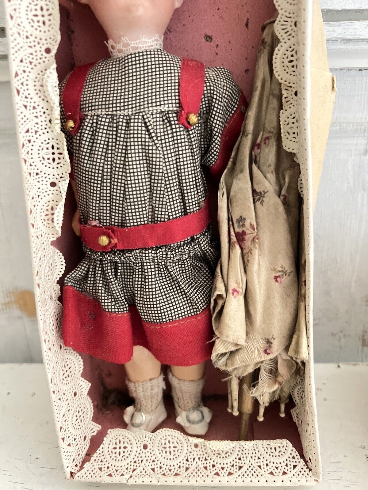 French BISQUE head DOLL Armand Marseille 390 ORIGINAL BOX and clothes c1900