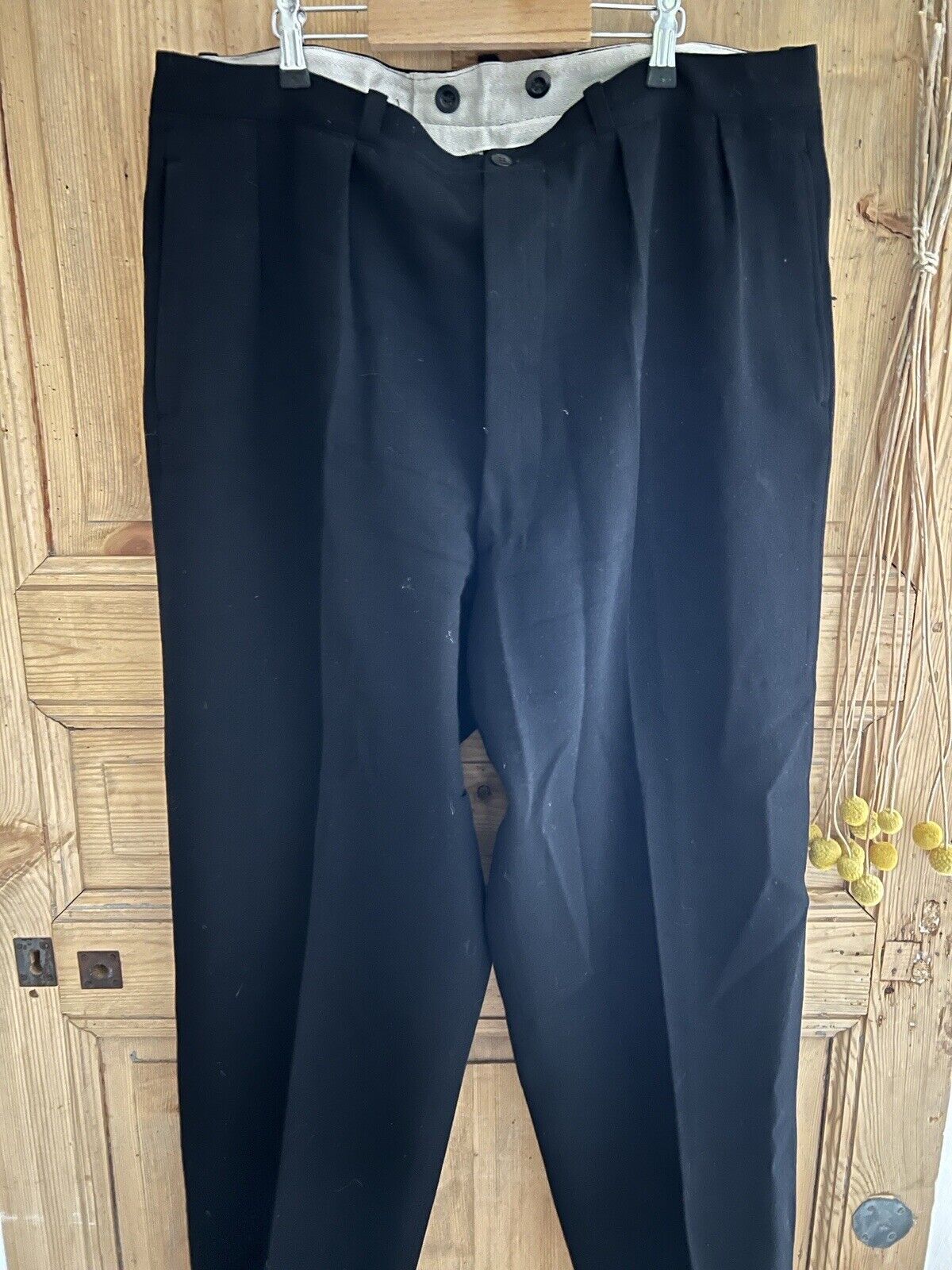 Vintage French RUSTIC peasant BLACK wool PANTS trouser c1930