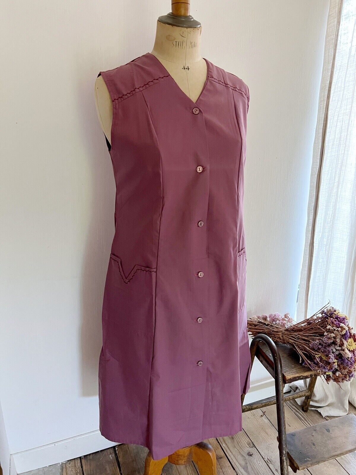 Vintage French PALE PURPLE rustic WORK WEAR APRON Provence c 1950