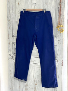 Vintage French PATCHED pants WORK WEAR trouser INDIGO moleskine c1930