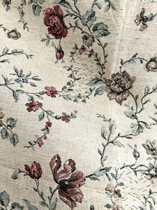 Vintage French HEAVY BOTANIC JACQUARD linen fabric ROSES panel UPHOLSTERY c1940