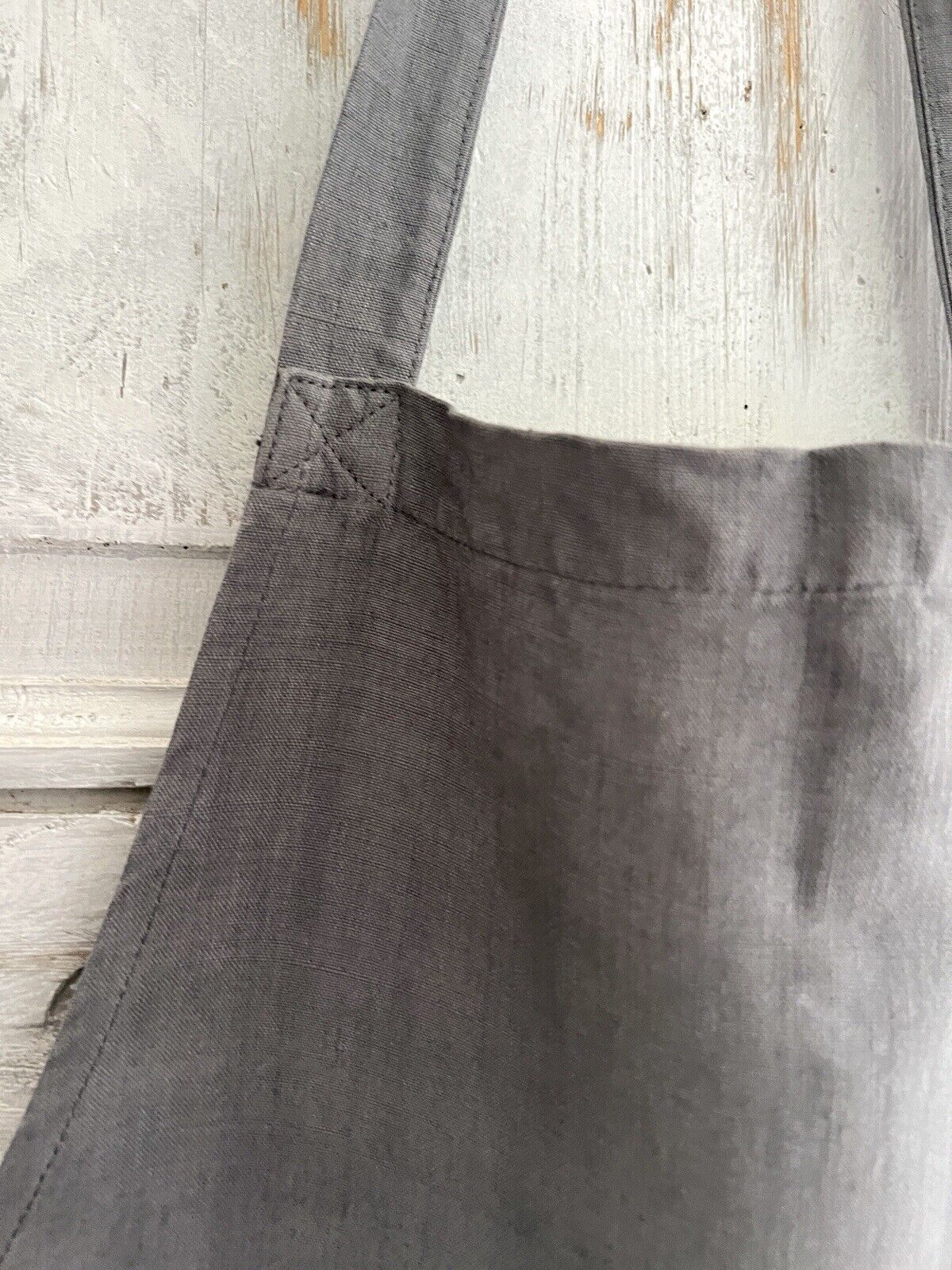 French UPCYCLED GRAY dye antique linen WORK WEAR APRON Les Toiles Blanches