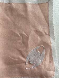 Set 10 vintage French LINEN TEA NAPKINS embroideries PALE PINK shabby chic c1950