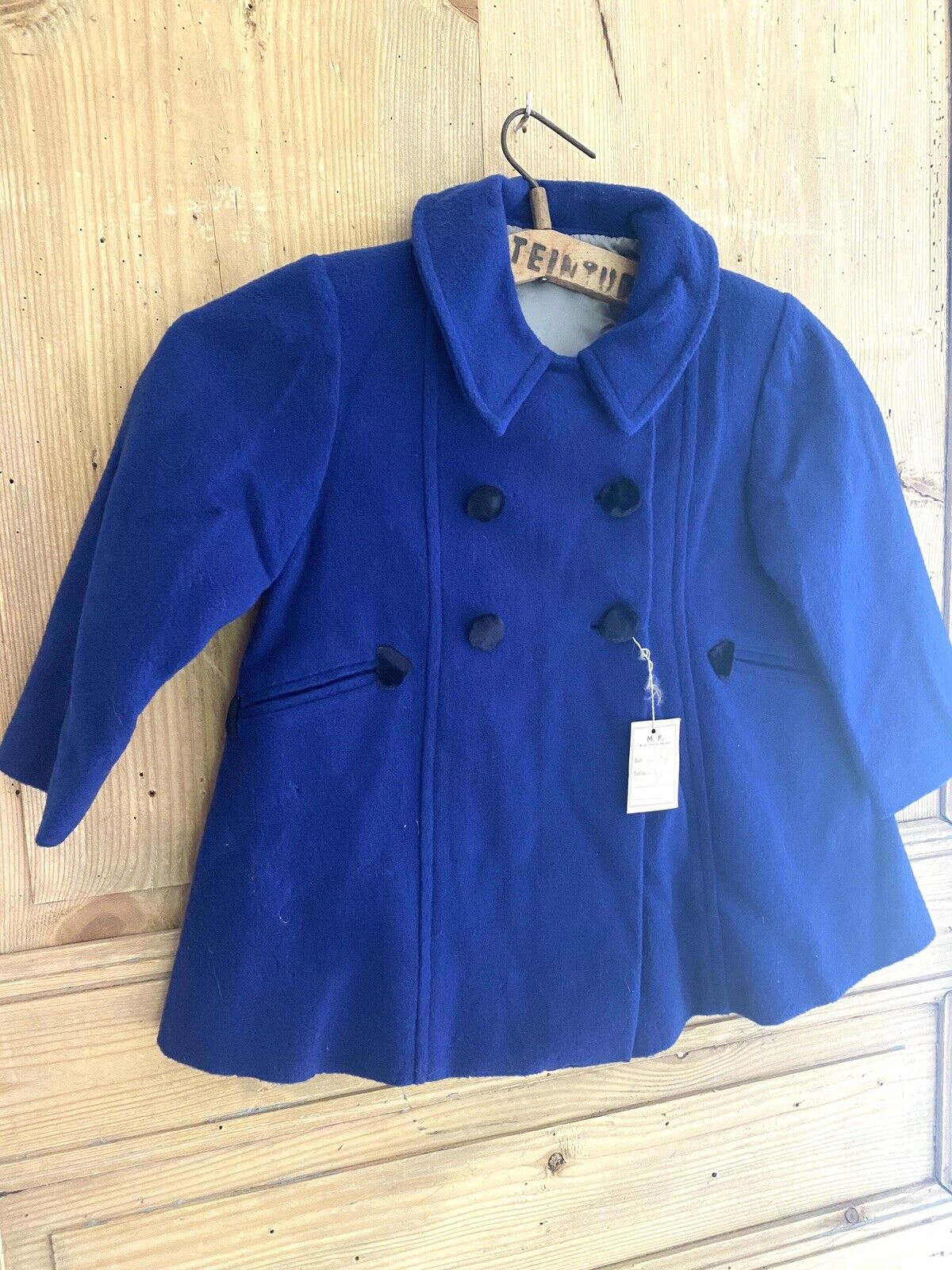 Vintage French DEADSTOCK child WOOL COAT satin lining c1950