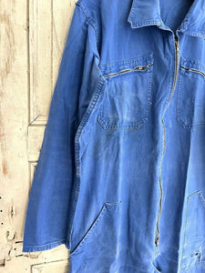 Vintage French large WORK WEAR overalls INDIGO blue cotton ZIP c1950