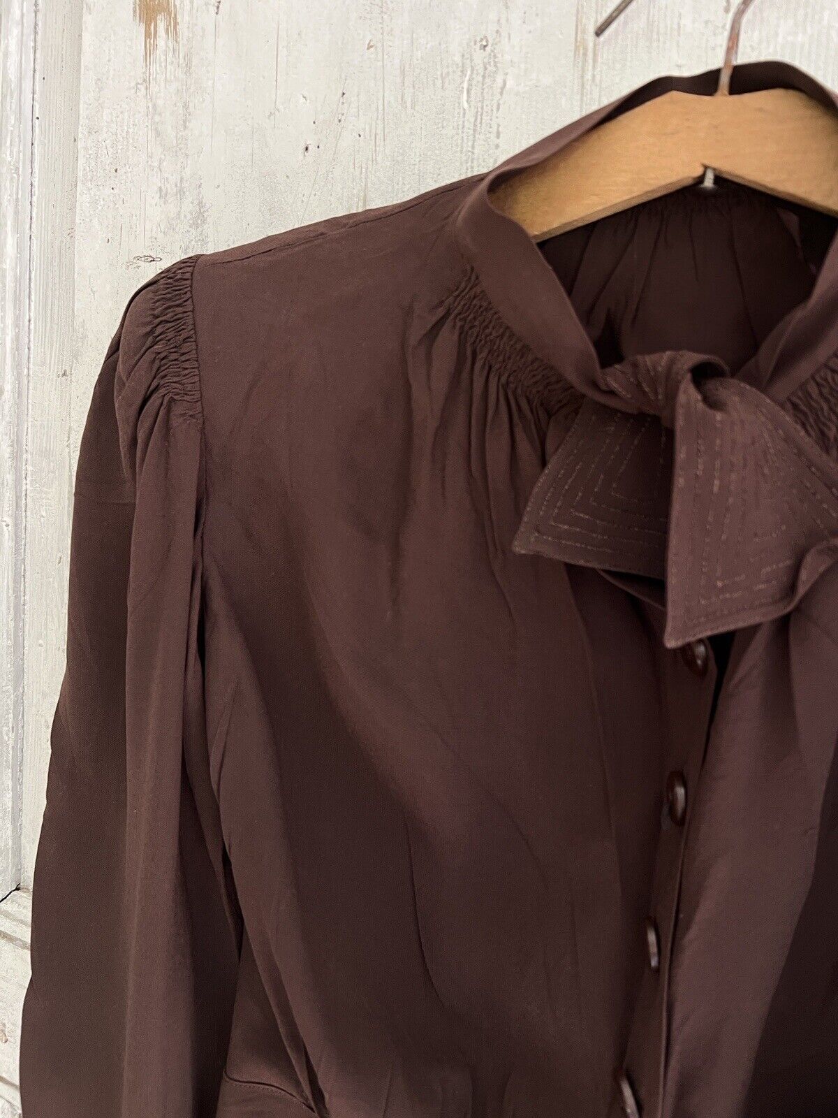 Vintage French woman brown acetate SET blouse PLEATED skirt c1940