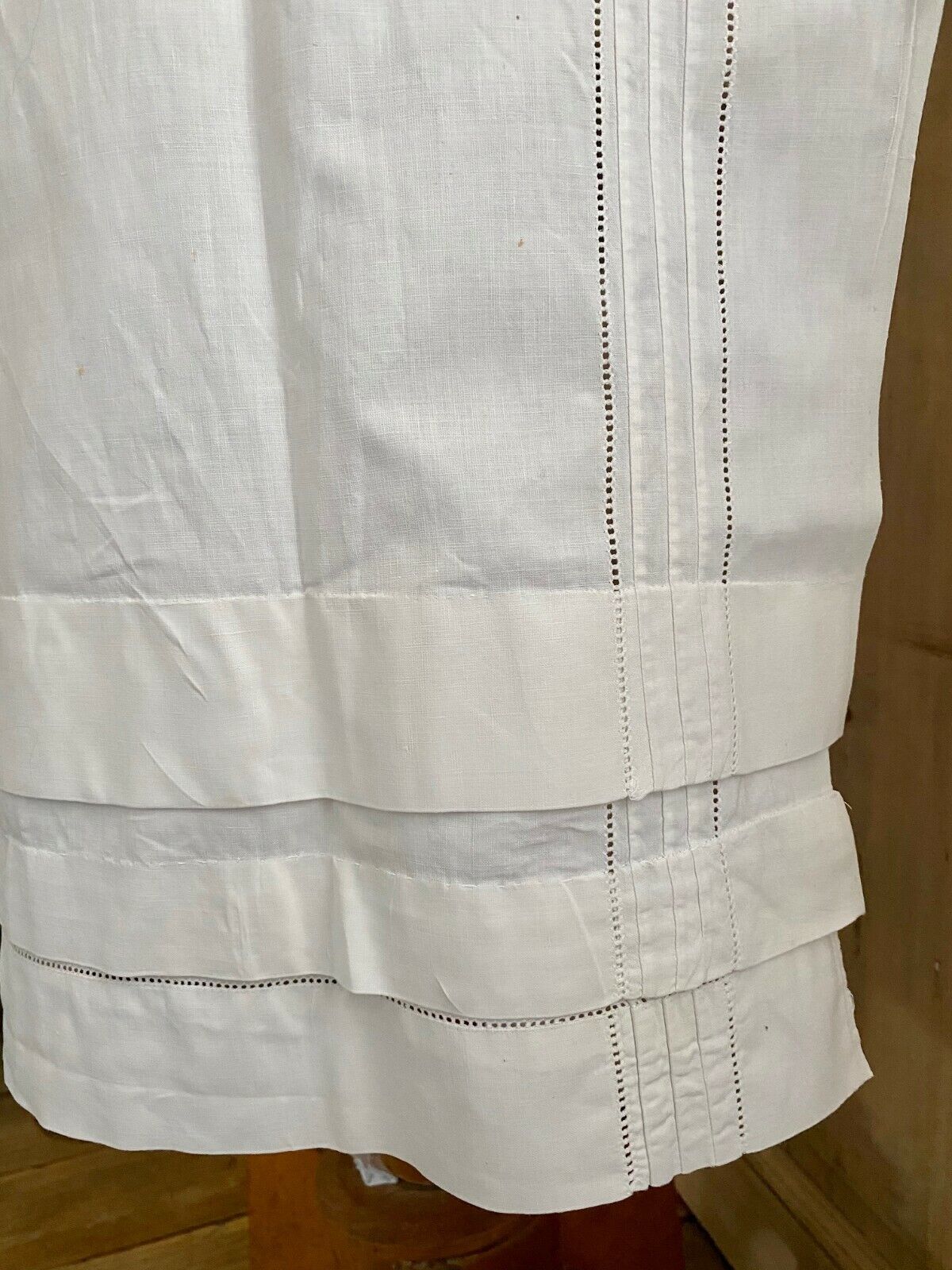 Vintage French service PINTUCKS POPLIN COTTON APRON work wear openworks c1930