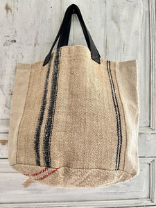 Vintage French UPCYCLED heavy  GRAIN SACK TOTE BAG  Les Toiles Blanches design