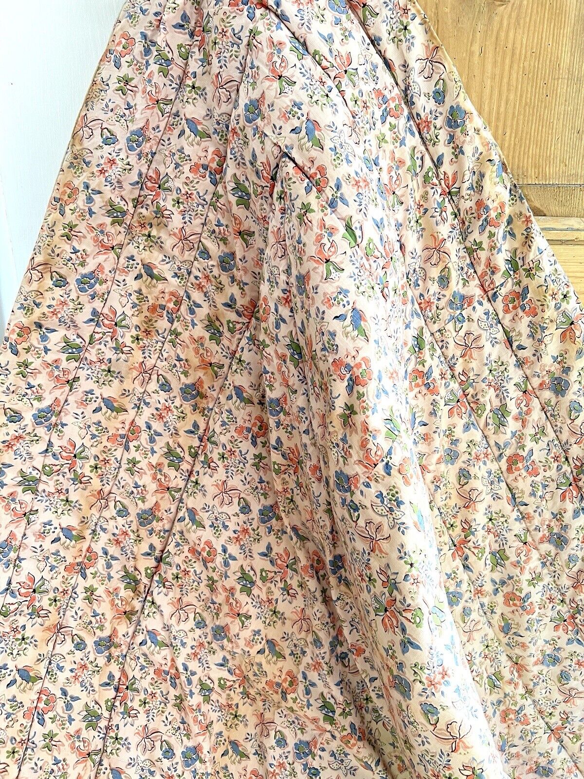 Antique French floral QUILT piqué de Marseille pale PINK decor c1850