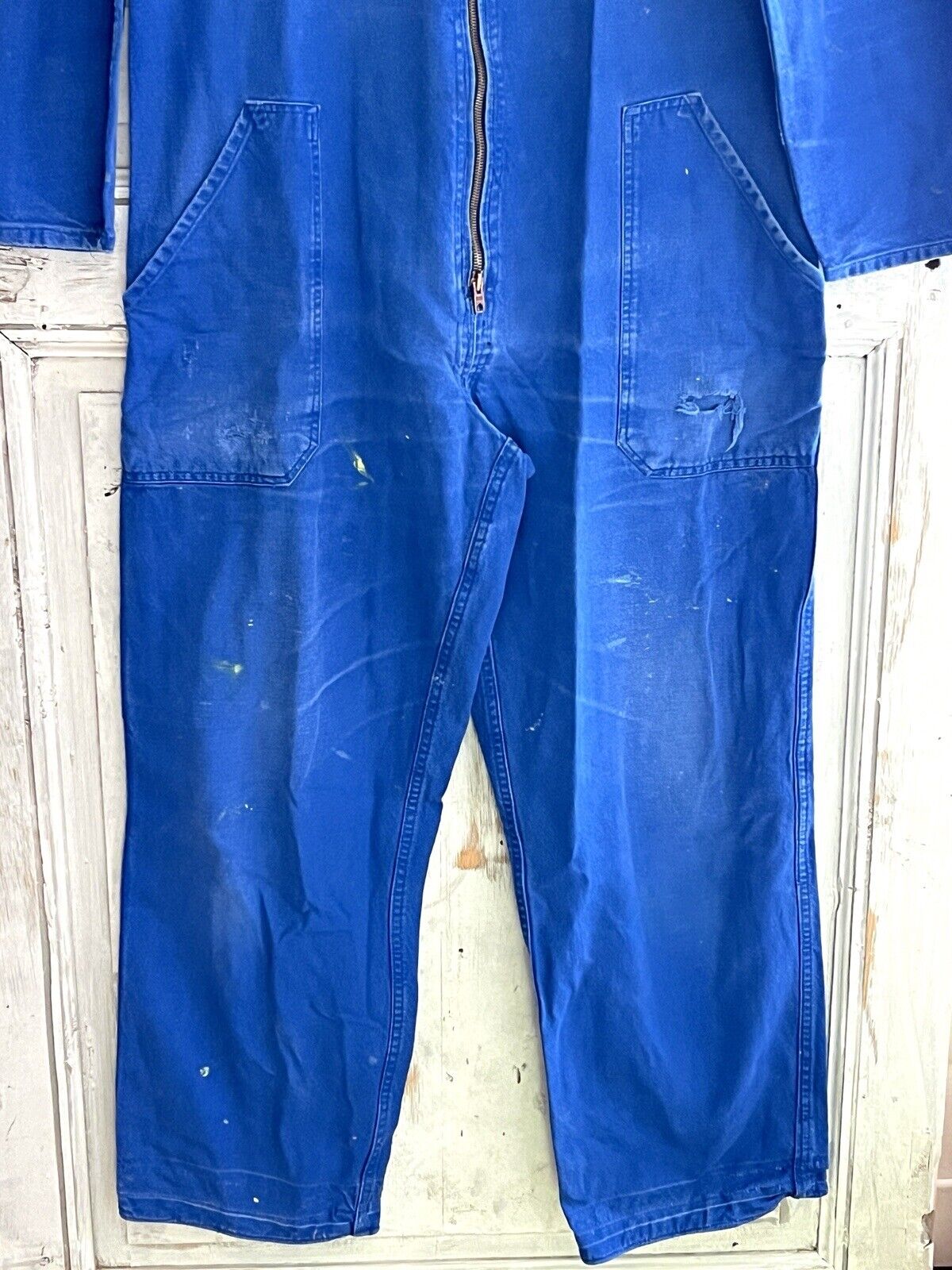 Vintage French large WORK WEAR overalls INDIGO blue cotton ZIP c1950