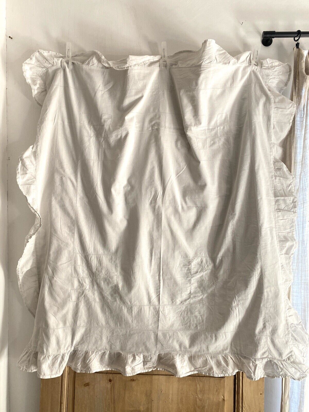 Vintage French cotton DUVET COVER openworks RUFFLES c1930