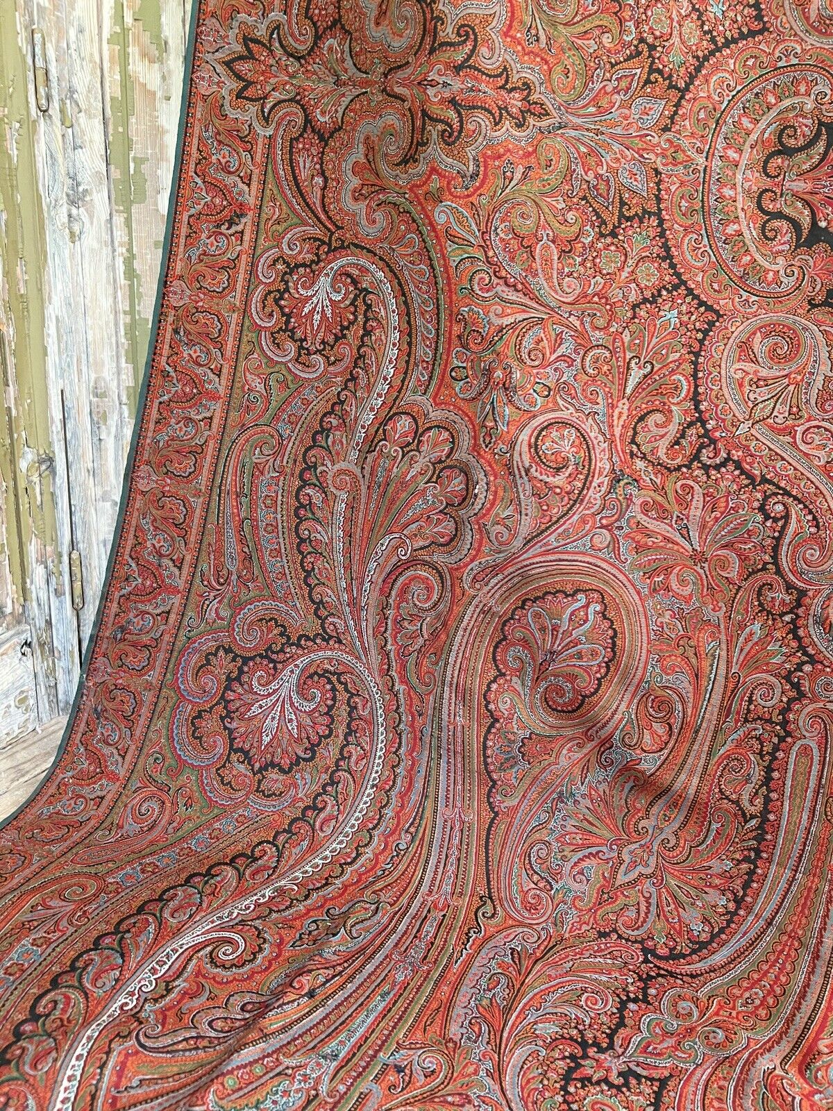 Stunning XXL antique VICTORIAN Kashmir PAISLEY piano WOOL SHAWL tablecloth c1880