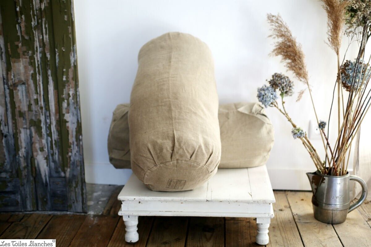 Vintage French army PILLOW COVER natural tone c1930