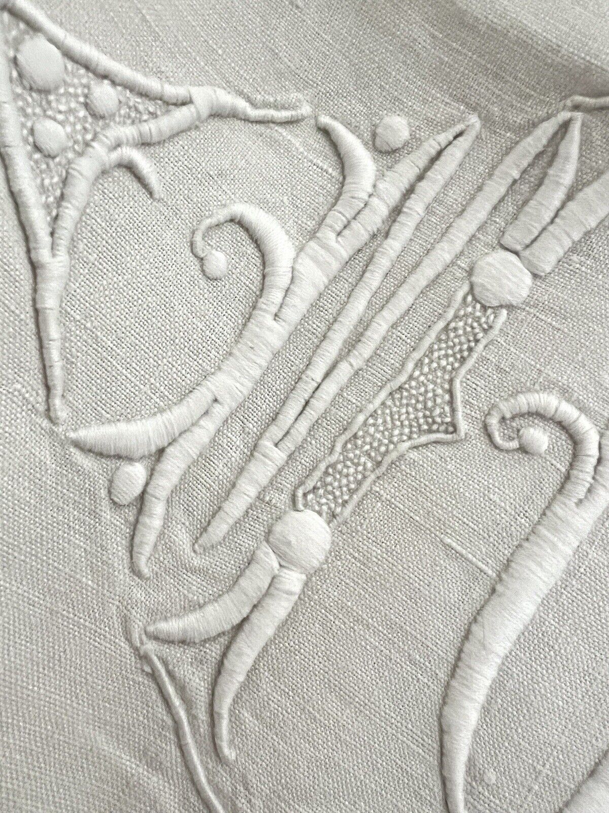 ART NOUVEAU French TROUSSEAU floppy GREYISH LINEN FIL sheet MC mono c1920