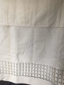 Art déco LONG heavy French LINEN COTTON TROUSSEAU sheet OPENWORKS CR mono c1930