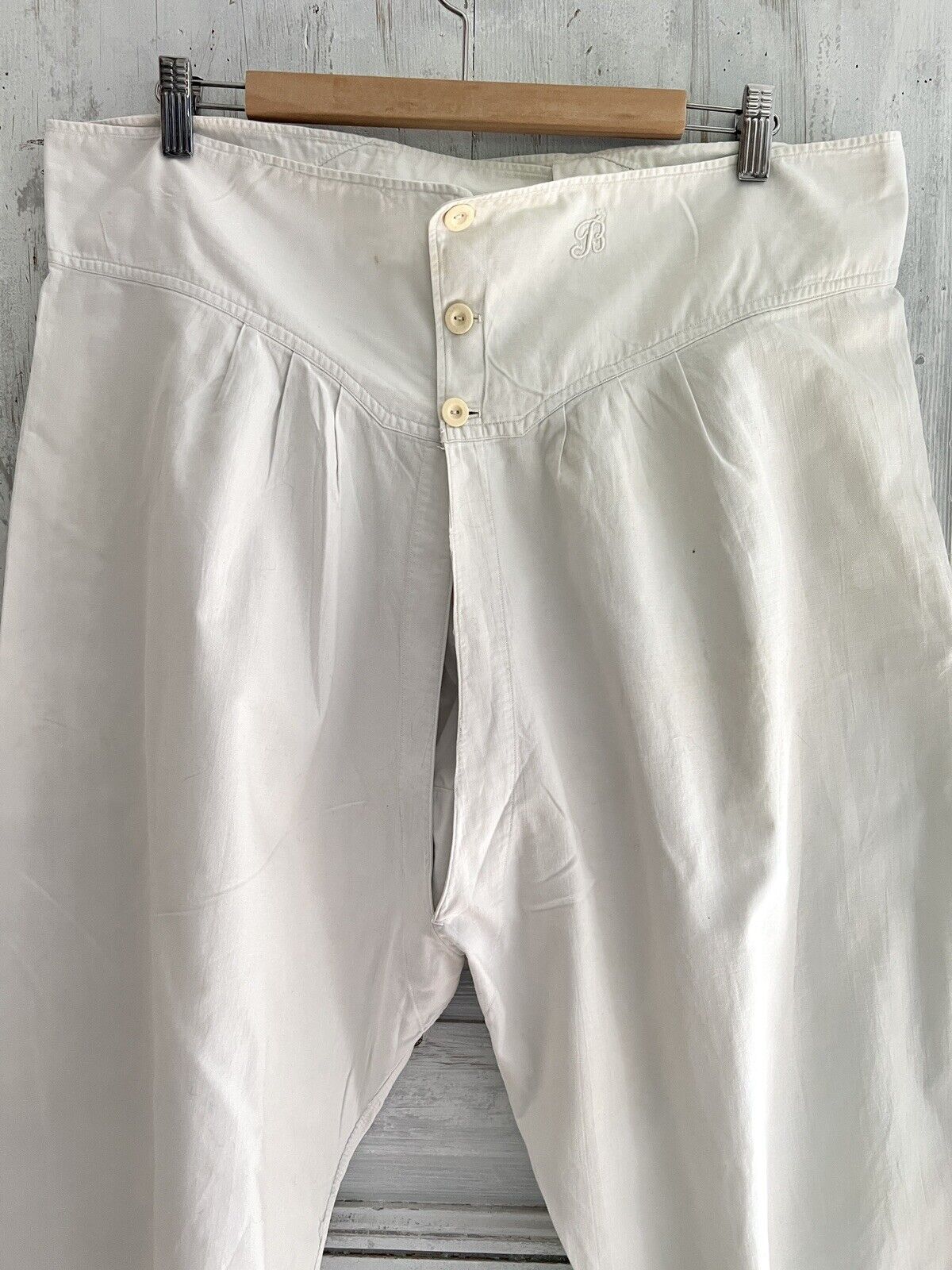 Victorian French MAN open PANTS trouser COTTON B monogram c1900