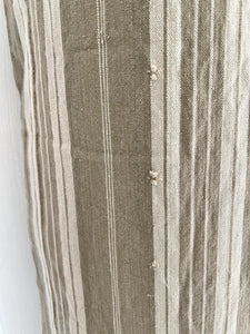 Antique French LONG khaki LINEN TICKING fabric UPHOLSTERY c1900