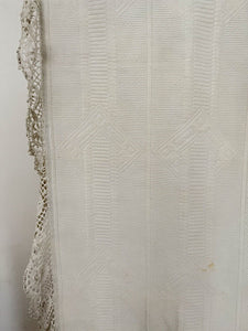 Antique LARGE French BRIDE PIQUE DE PROVENCE bed COVERLET LACE TRIM c1930